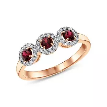 Золотое кольцо с бриллиантами природными и родолитами природными