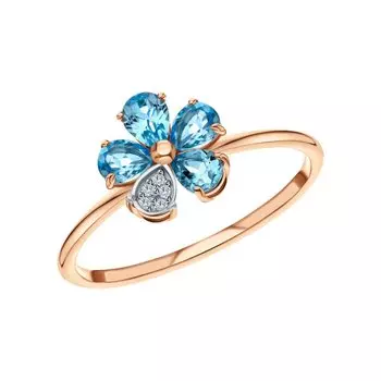 Золотое кольцо с бриллиантами природными и топазами природными