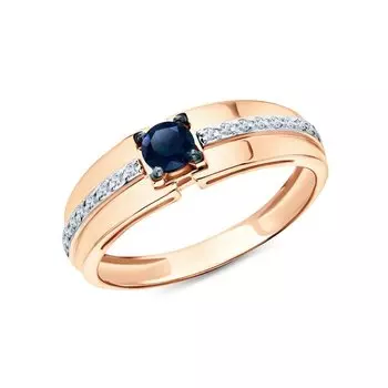 Золотое кольцо с бриллиантами природными и сапфирами природными