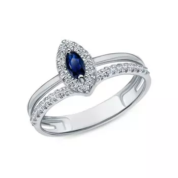 Золотое кольцо с бриллиантами природными и сапфирами природными