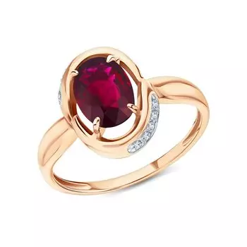 Золотое кольцо с бриллиантами природными и рубинами выращенными