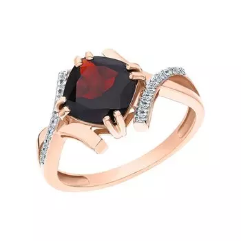 Золотое кольцо с бриллиантами природными и гранатами природными