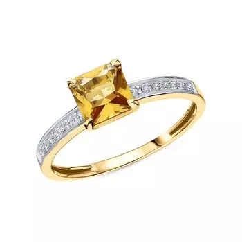 Золотое кольцо с бриллиантами природными и цитринами природными