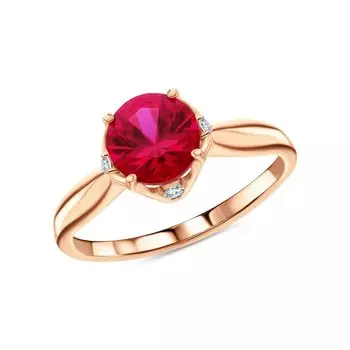 Золотое кольцо с бриллиантами природными и рубинами выращенными