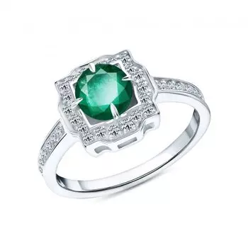 Золотое кольцо с бриллиантами природными и изумрудами природными