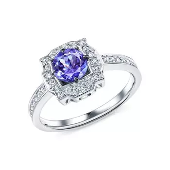 Золотое кольцо с бриллиантами природными и танзанитами природными