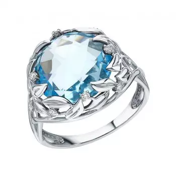 Золотое кольцо с бриллиантами природными и топазами природными