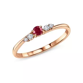 Золотое кольцо с бриллиантами природными и рубином природным