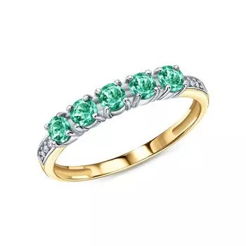 Золотое кольцо с бриллиантами природными и изумрудами природными