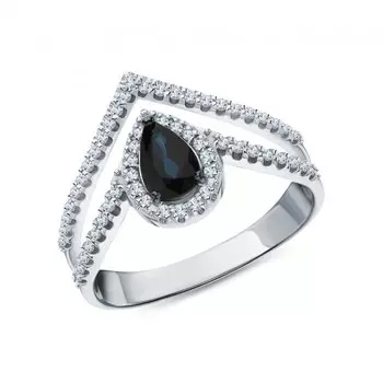 Золотое кольцо с бриллиантами природными и сапфирами природными