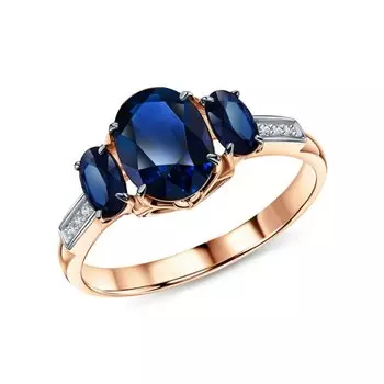 Золотое кольцо с бриллиантами природными и сапфирами выращенными