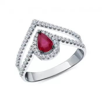 Золотое кольцо с бриллиантами природными и рубинами природными