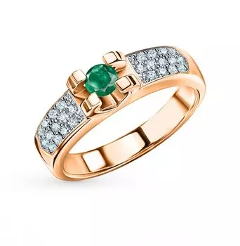 Золотое кольцо с бриллиантами природными и изумрудами природными