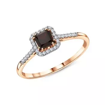 Золотое кольцо с бриллиантами природными и гранатами природными