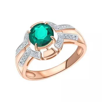 Золотое кольцо с бриллиантами природными и изумрудами выращенными