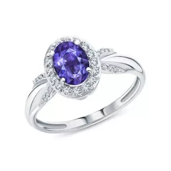 Золотое кольцо с бриллиантами природными и танзанитами природными