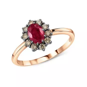 Золотое кольцо с бриллиантами природными и рубинами природными