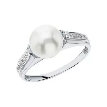 Золотое кольцо с бриллиантами природными и жемчугом природным культивированным