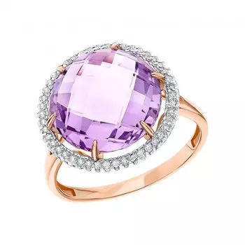 Золотое кольцо с бриллиантами природными и аметистами природными