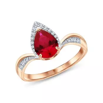 Золотое кольцо с бриллиантами природными и рубинами выращенными