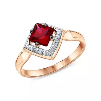 Золотое кольцо с бриллиантами природными и рубинами выращенными