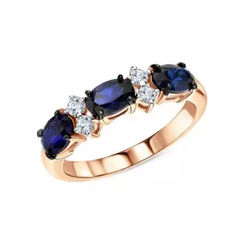 Золотое кольцо с бриллиантами природными и сапфирами выращенными