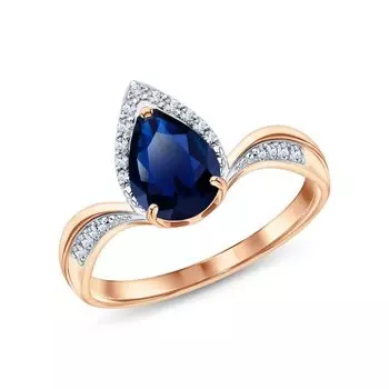 Золотое кольцо с бриллиантами природными и сапфирами выращенными