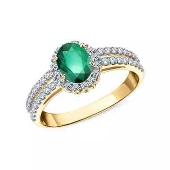 Золотое кольцо с бриллиантами природными и изумрудами природными