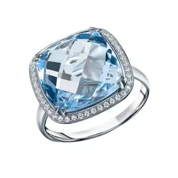 Золотое кольцо с бриллиантами природными и топазами природными