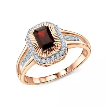 Золотое кольцо с бриллиантами природными и гранатами природными