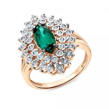 Золотое кольцо с бриллиантами природными и изумрудами выращенными