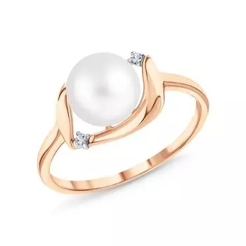 Золотое кольцо с бриллиантами природными и жемчугом