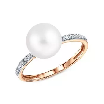 Золотое кольцо с бриллиантами природными и жемчугом