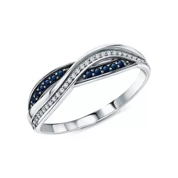 Золотое кольцо с бриллиантами природными и сапфирами природными