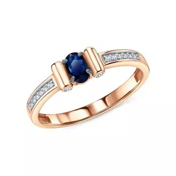 Золотое кольцо с бриллиантами природными и сапфирами выращенными