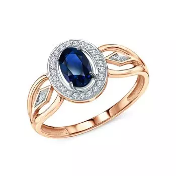 Золотое кольцо с бриллиантами природными и сапфирами природными