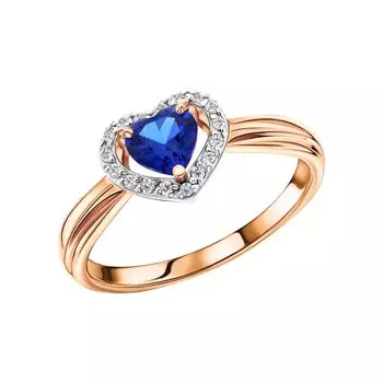 Золотое кольцо с бриллиантами природными и сапфирами выращенными