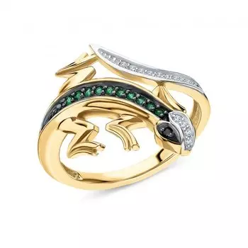 Золотое кольцо с бриллиантами природными и изумрудами природными