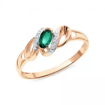 Золотое кольцо с бриллиантами природными и изумрудами выращенными