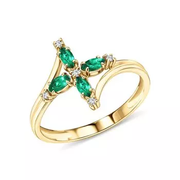 Золотое кольцо с бриллиантами природными и изумрудами природными