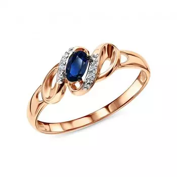 Золотое кольцо с бриллиантами природными и сапфирами выращенными