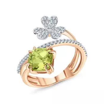 Золотое кольцо с бриллиантами природными и кварцами природными