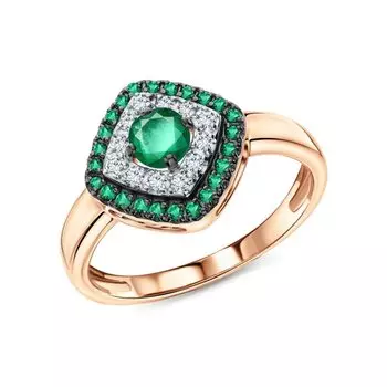 Золотое кольцо с бриллиантами природными и изумрудами природными