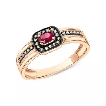 Золотое кольцо с бриллиантами природными и рубинами природными