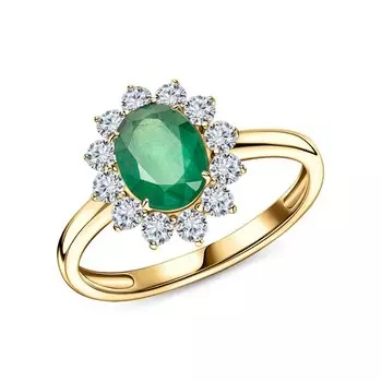 Золотое кольцо с бриллиантами природными и изумрудами природными