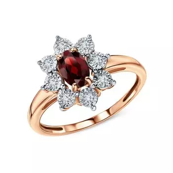 Золотое кольцо с бриллиантами природными и гранатами природными