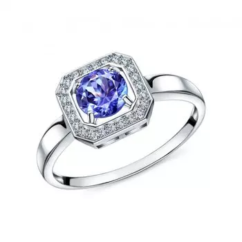 Золотое кольцо с бриллиантами природными и танзанитами природными