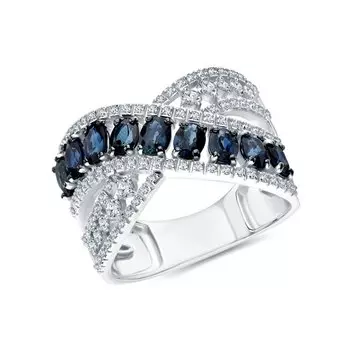 Золотое кольцо с бриллиантами природными и сапфирами природными