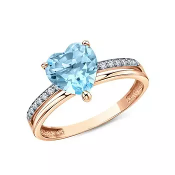 Золотое кольцо с бриллиантами природными и топазами природными