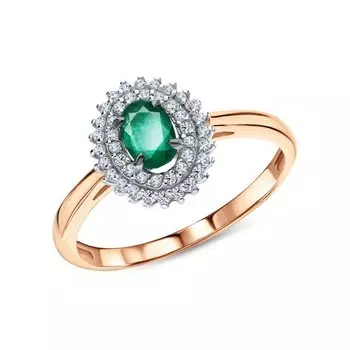 Золотое кольцо с бриллиантами природными и изумрудами природными